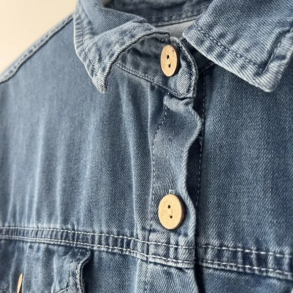 Button-Front Tiered Denim Shirt Dress - Blue - Picture 5 of 6